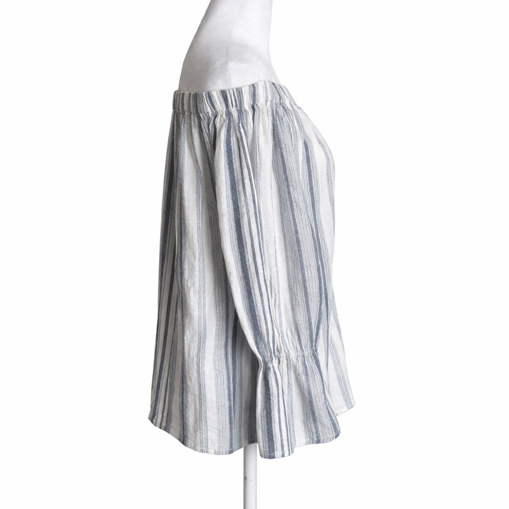 Sanctuary Off-Shoulder Striped Bell Sleeve Blouse | Size Small - Picture 3 of 6